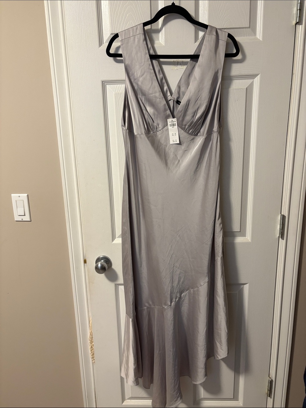 Abercrombie & Fitch Silver Satin V-Neck Maxi Dress